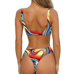 Psychedelic Wave Print Front Bow Tie Bikini