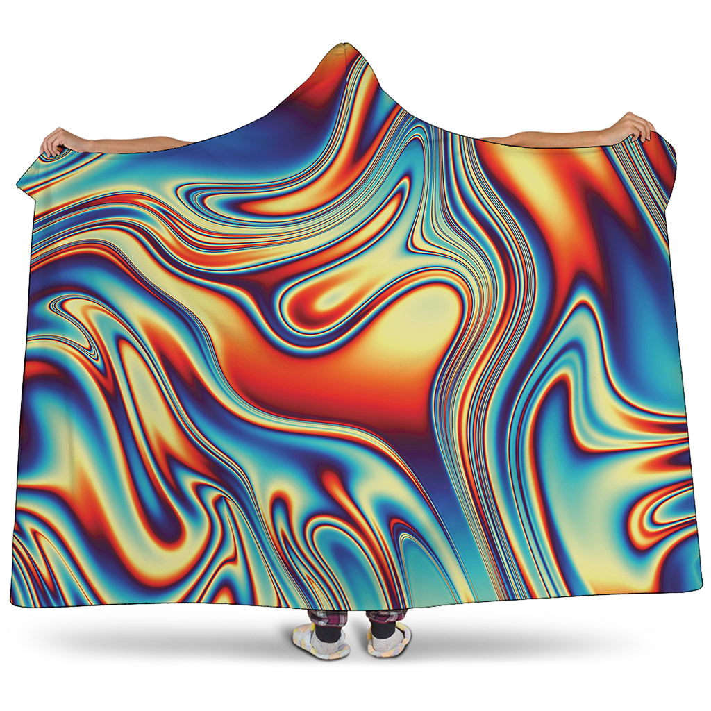 Psychedelic Wave Print Hooded Blanket