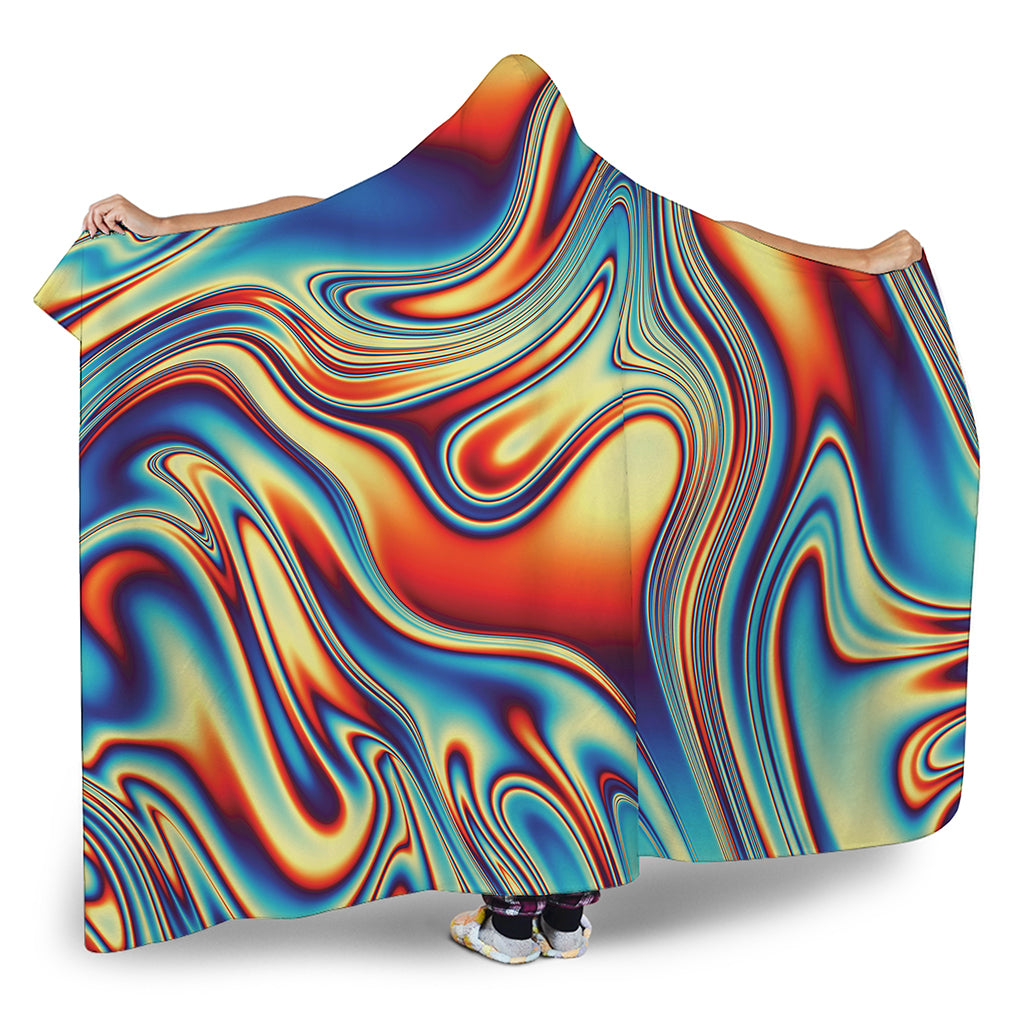 Psychedelic Wave Print Hooded Blanket