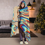 Psychedelic Wave Print Hooded Blanket