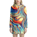 Psychedelic Wave Print Pullover Hoodie Dress