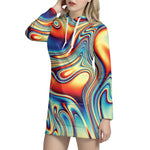 Psychedelic Wave Print Hoodie Dress