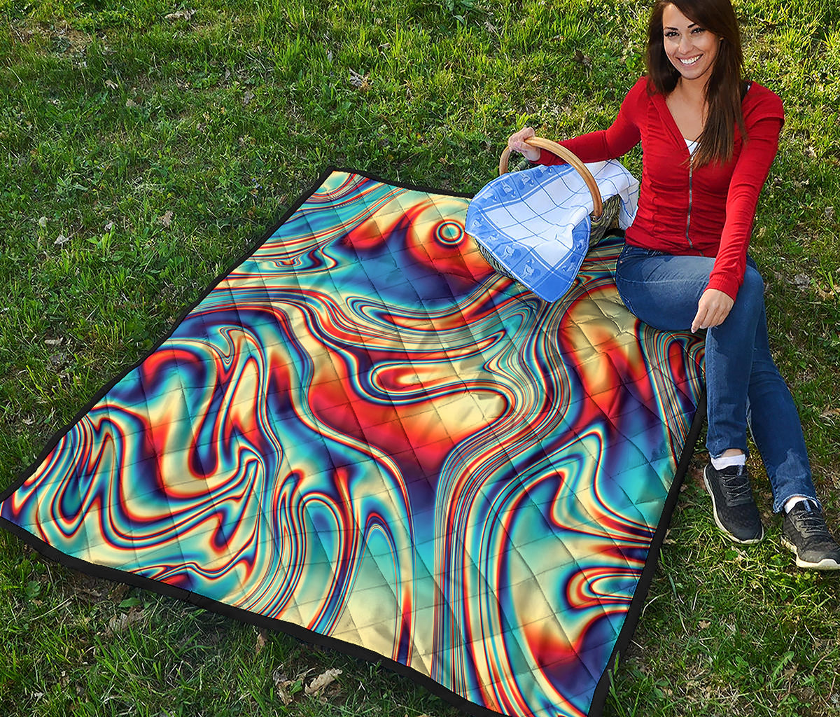 Psychedelic Wave Print Quilt