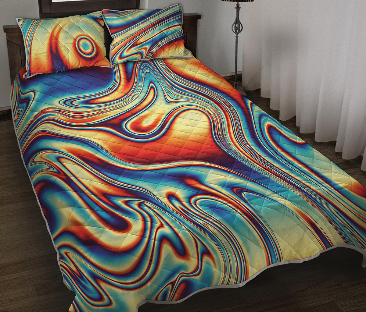 Psychedelic Wave Print Quilt Bed Set