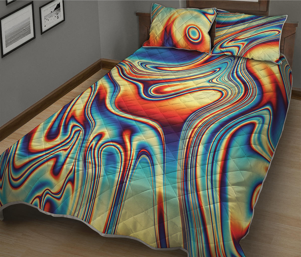 Psychedelic Wave Print Quilt Bed Set