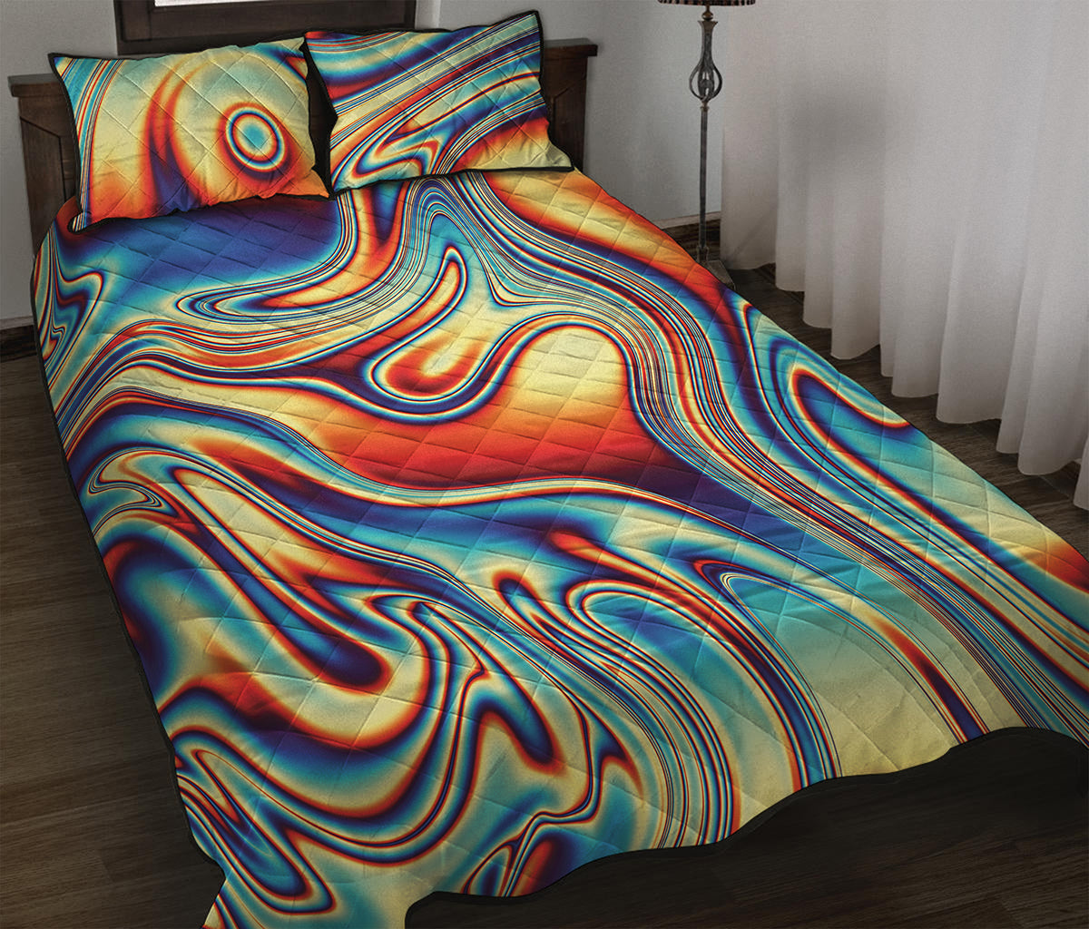 Psychedelic Wave Print Quilt Bed Set
