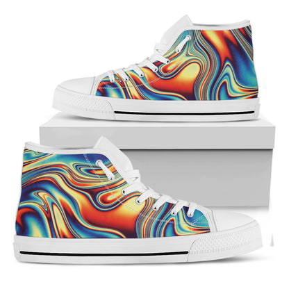 Psychedelic Wave Print White High Top Shoes