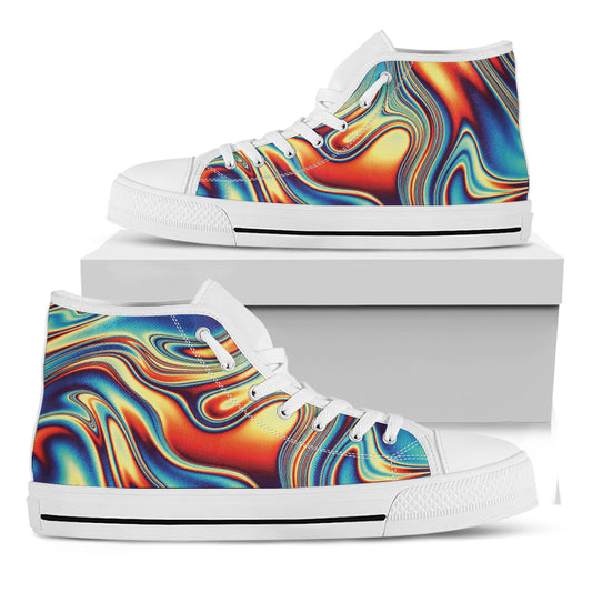Psychedelic Wave Print White High Top Shoes