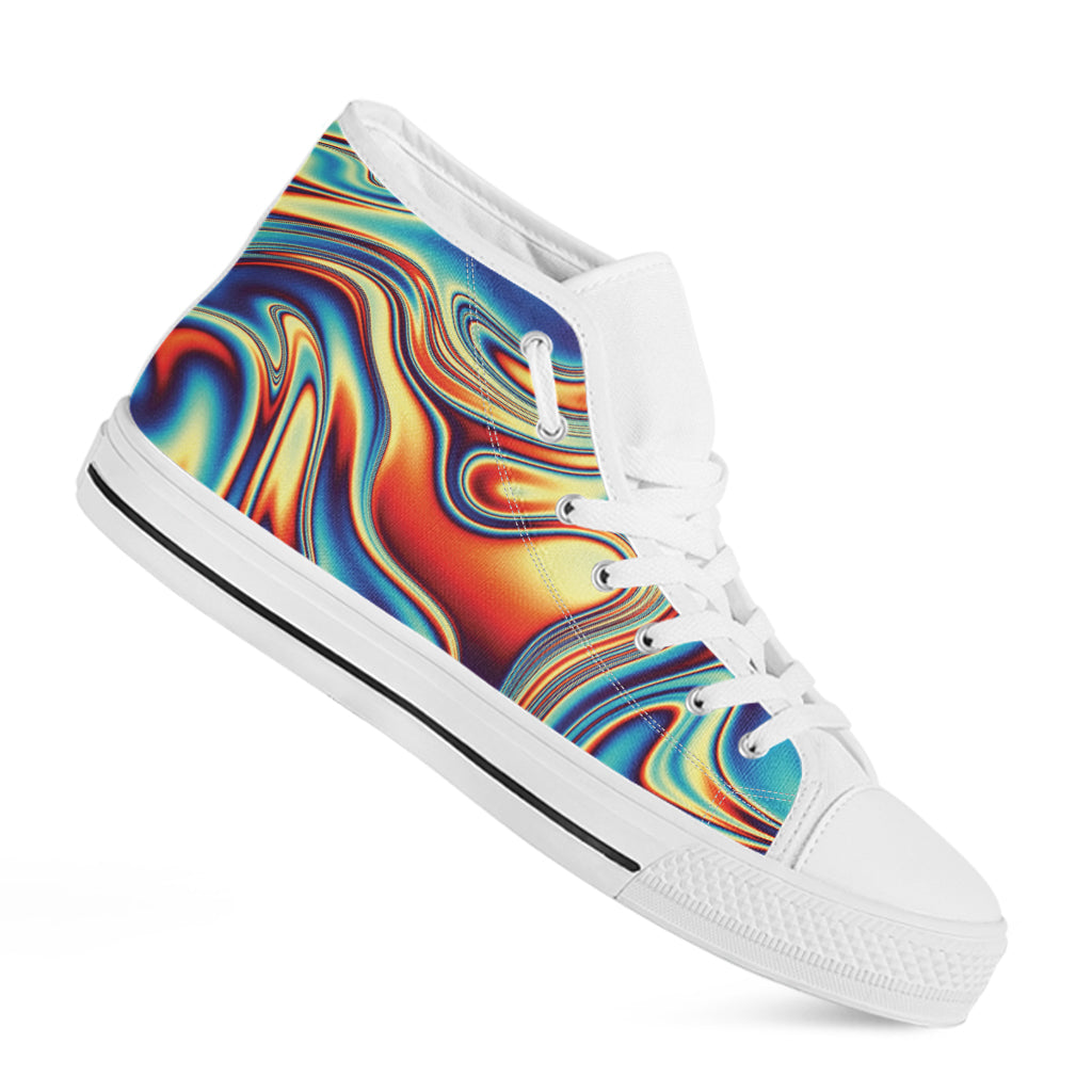 Psychedelic Wave Print White High Top Shoes