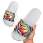 Psychedelic Wave Print White Slide Sandals