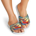 Psychedelic Wave Print White Slide Sandals