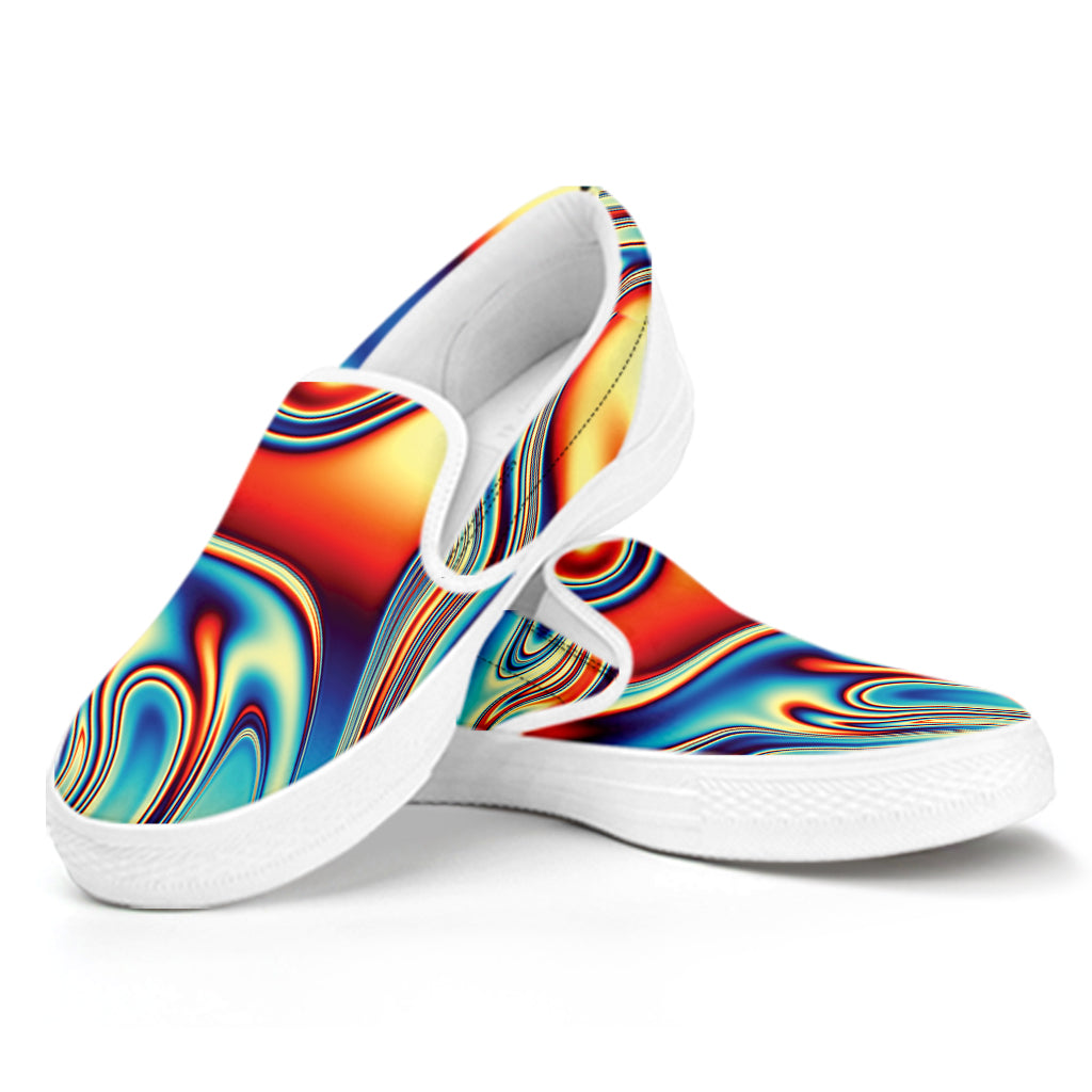 Psychedelic Wave Print White Slip On Shoes