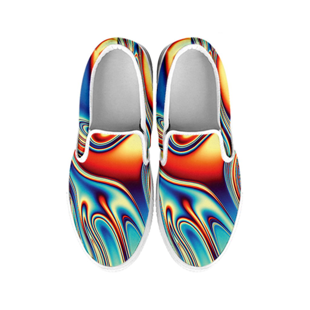 Psychedelic Wave Print White Slip On Shoes