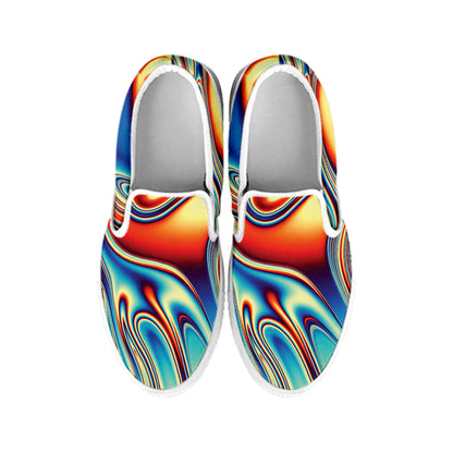 Psychedelic Wave Print White Slip On Shoes