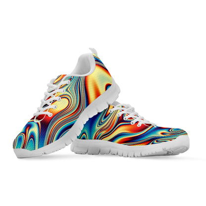 Psychedelic Wave Print White Sneakers