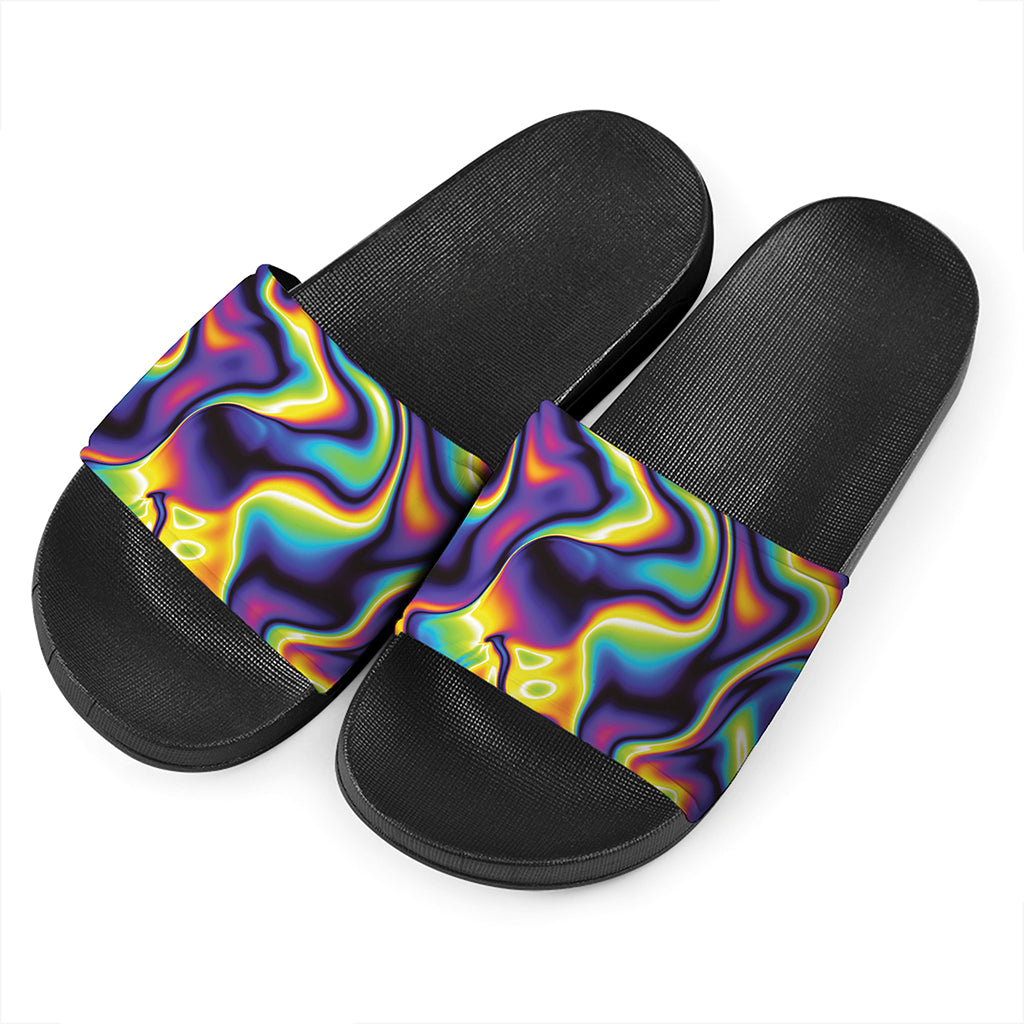 Psychedelic Wavy Print Black Slide Sandals