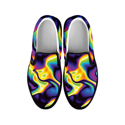Psychedelic Wavy Print Black Slip On Shoes