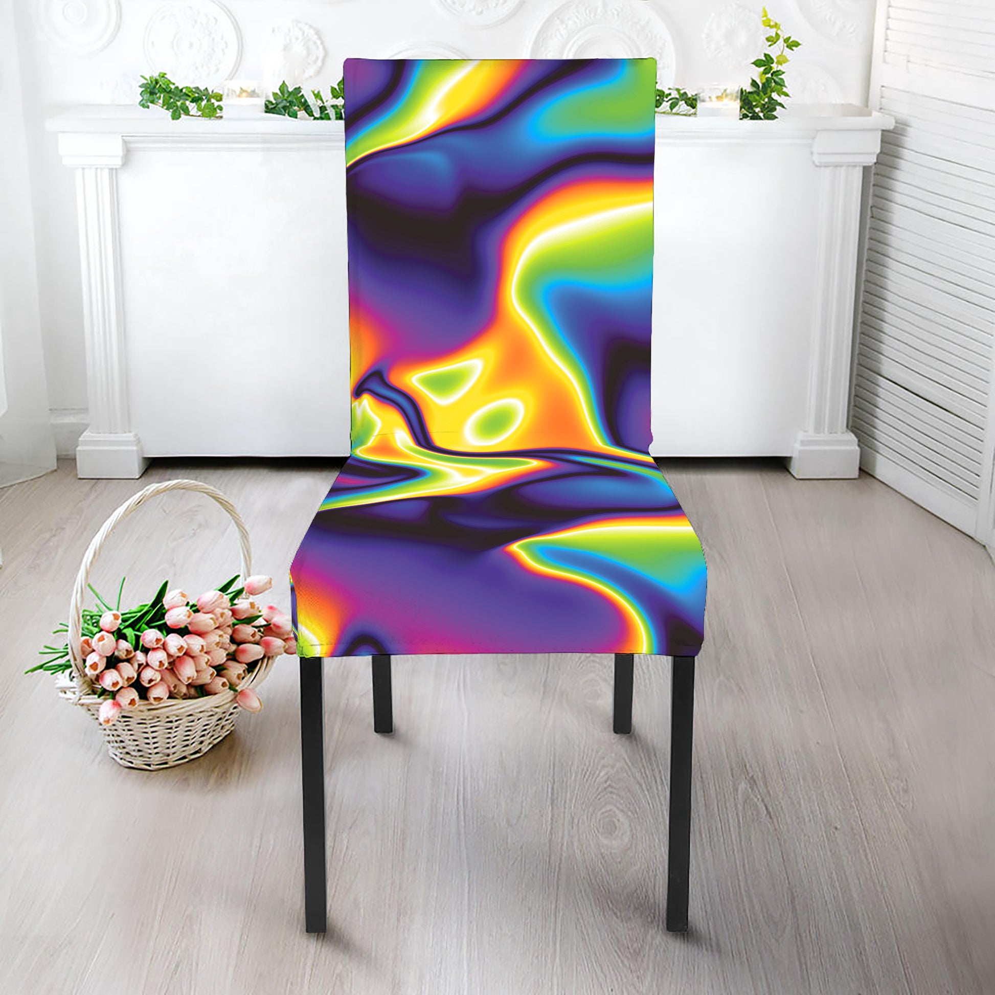 Psychedelic Wavy Print Dining Chair Slipcover