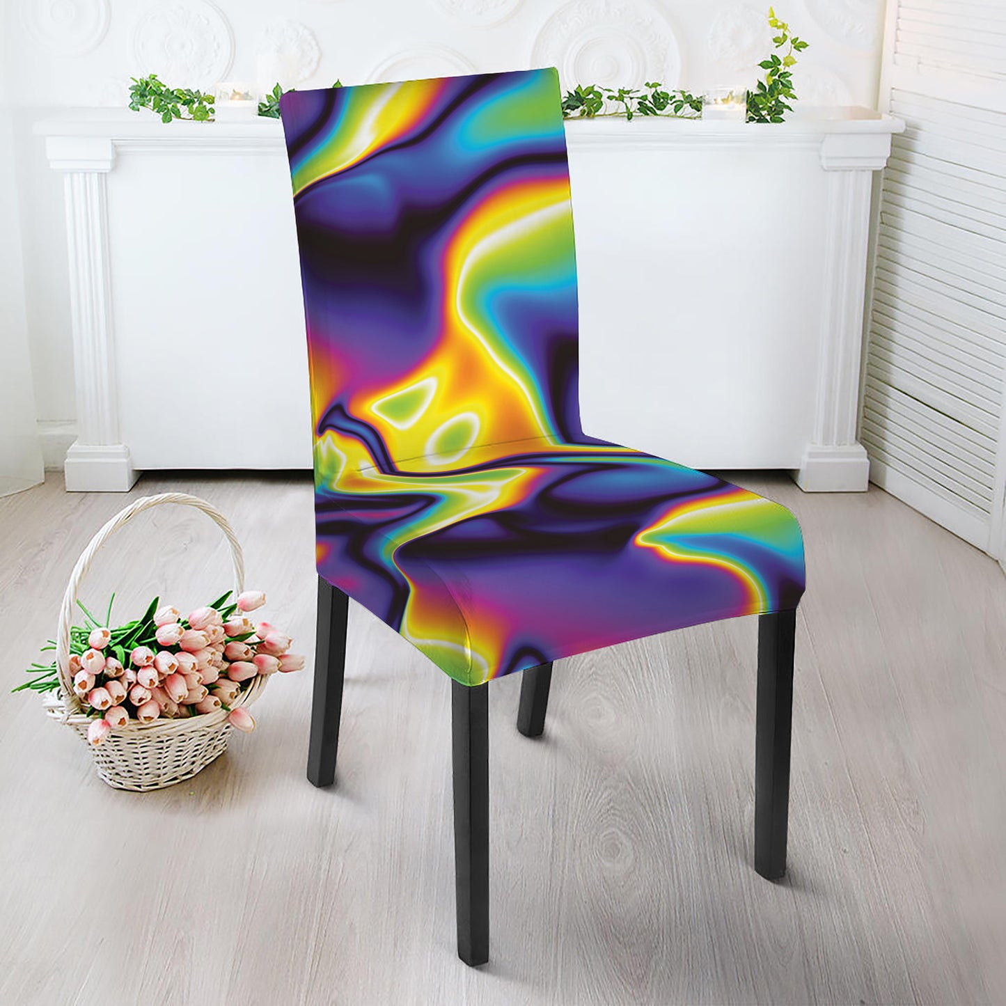 Psychedelic Wavy Print Dining Chair Slipcover
