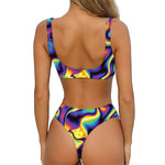 Psychedelic Wavy Print Front Bow Tie Bikini