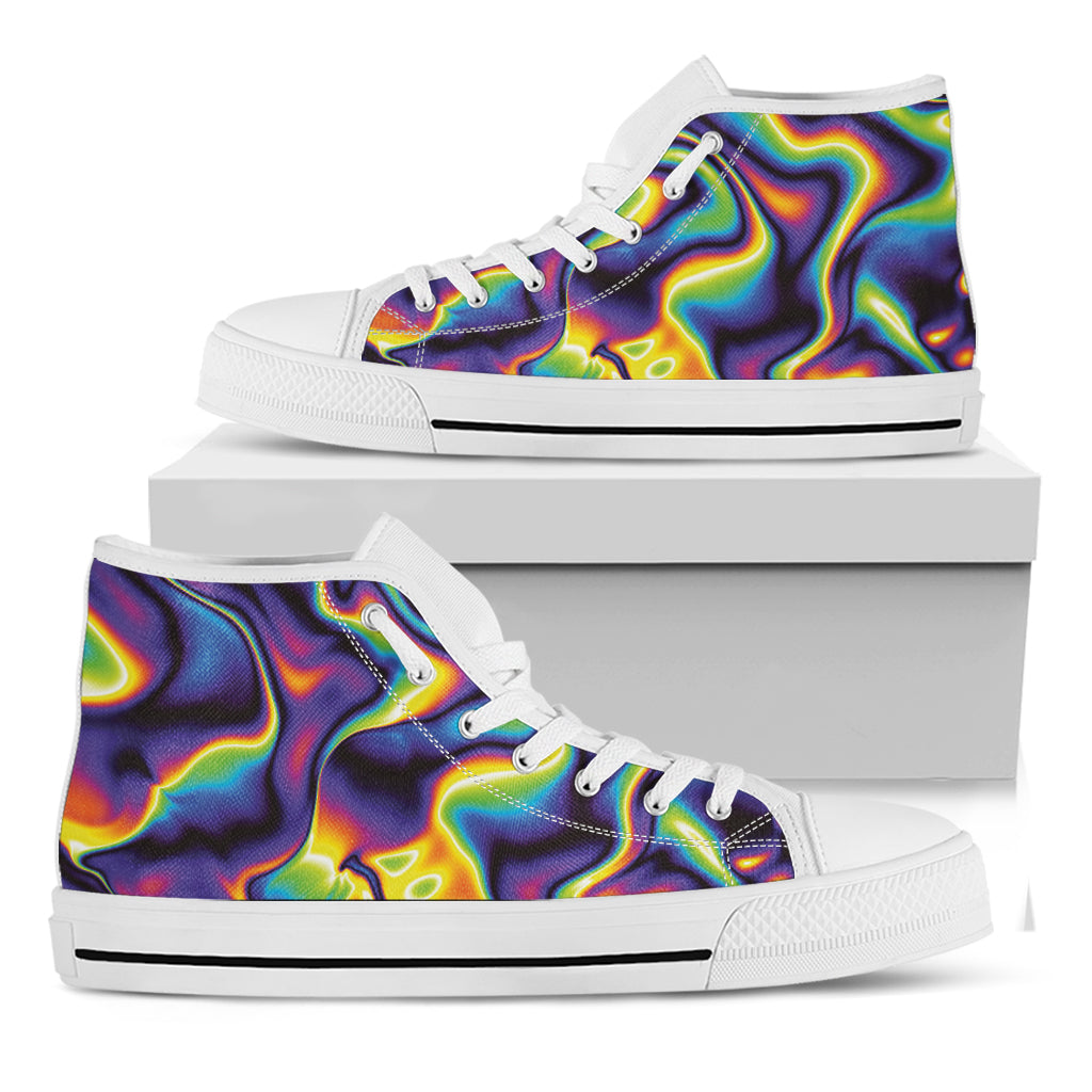 Psychedelic Wavy Print White High Top Shoes