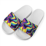 Psychedelic Wavy Print White Slide Sandals