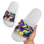 Psychedelic Wavy Print White Slide Sandals