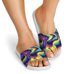 Psychedelic Wavy Print White Slide Sandals