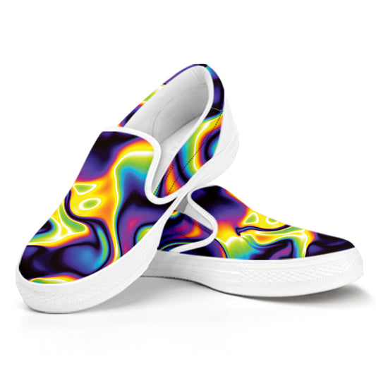 Psychedelic Wavy Print White Slip On Shoes