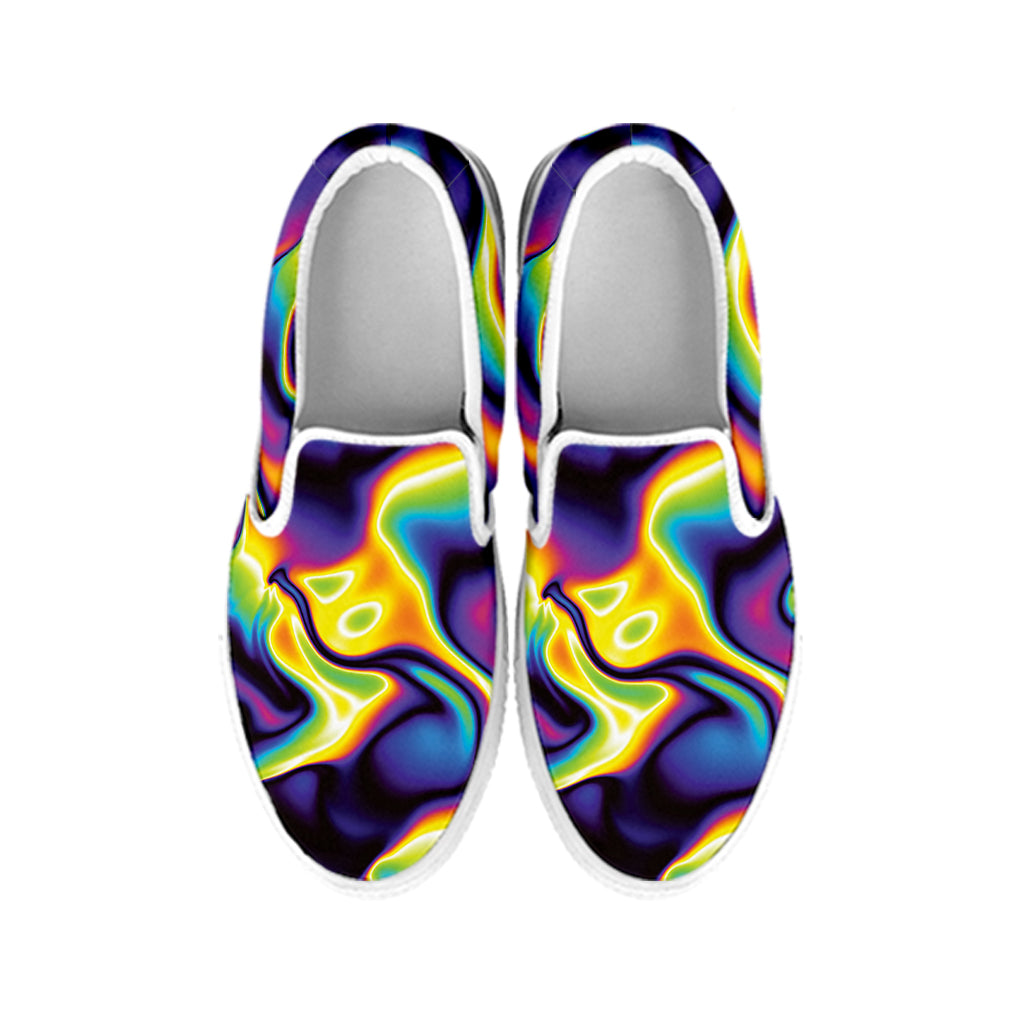 Psychedelic Wavy Print White Slip On Shoes
