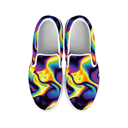 Psychedelic Wavy Print White Slip On Shoes