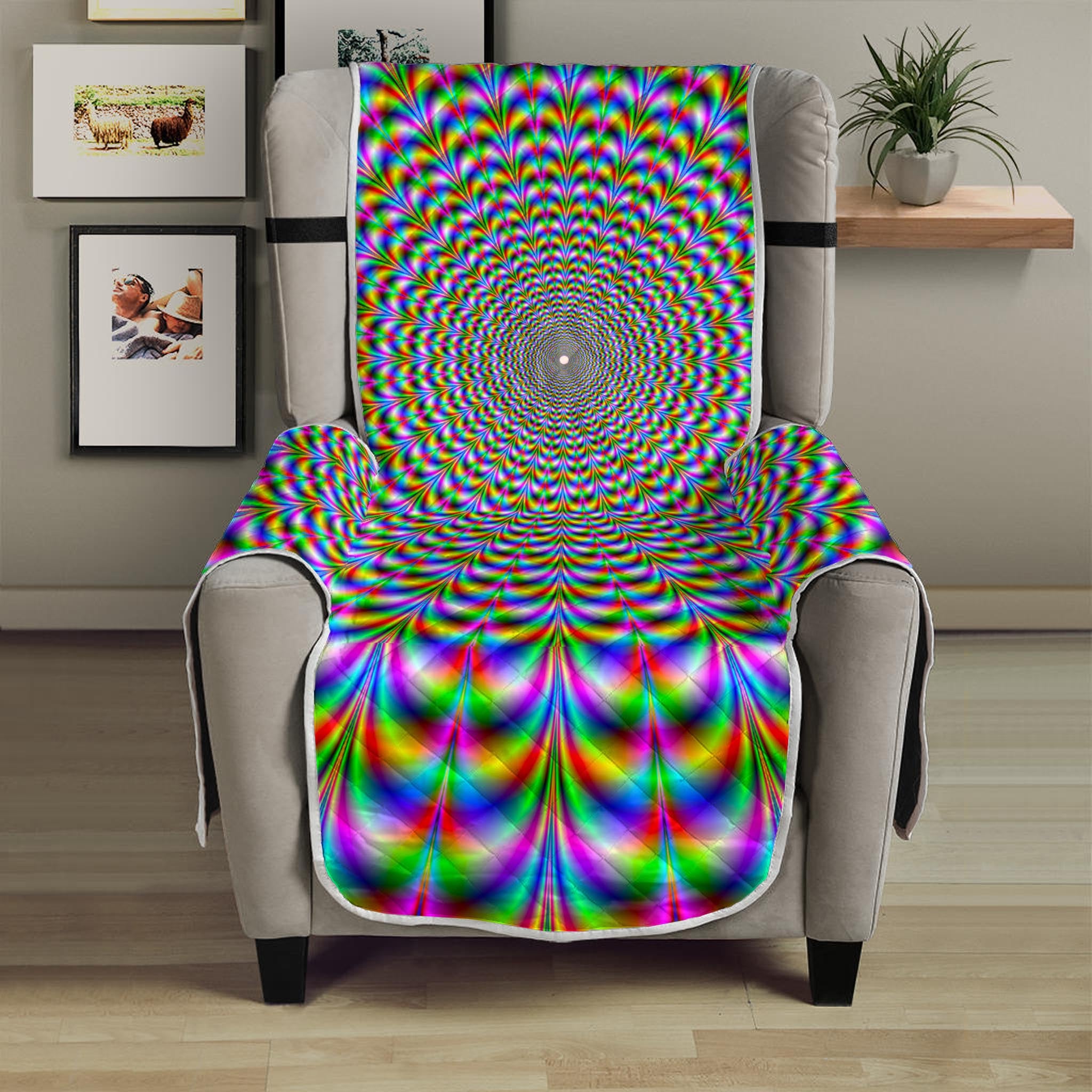 Psychedelic Web Optical Illusion Armchair Protector