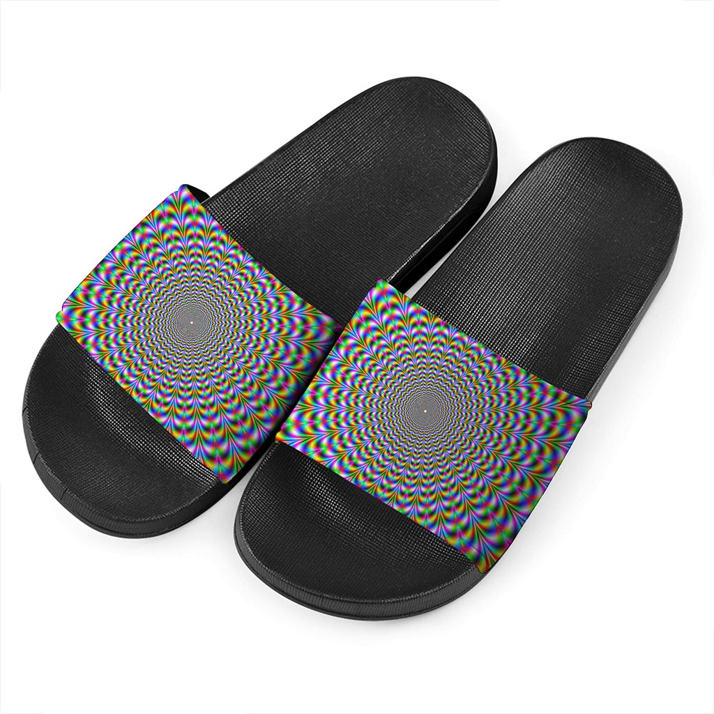 Psychedelic Web Optical Illusion Black Slide Sandals