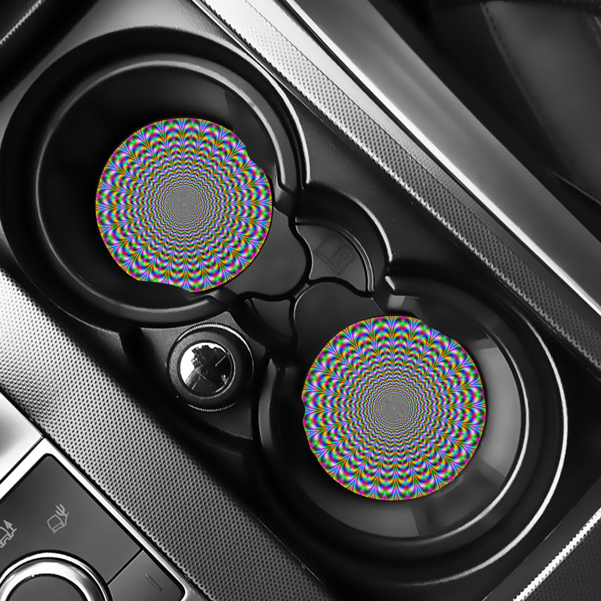 Psychedelic Web Optical Illusion Car Coasters