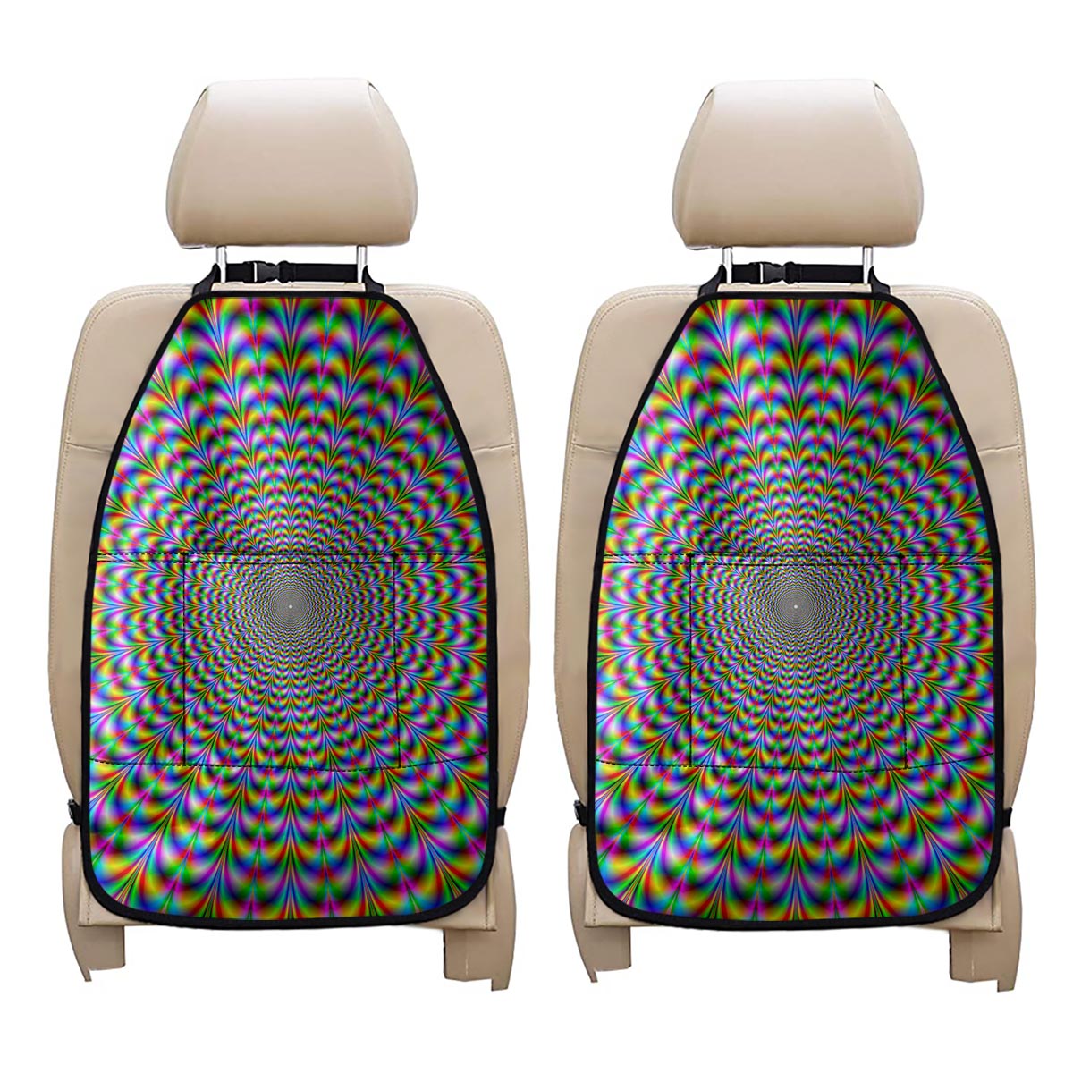 Psychedelic Web Optical Illusion Car Seat Organizers