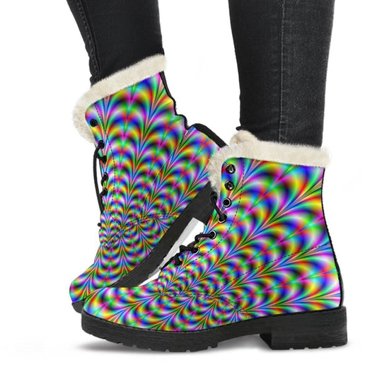 Psychedelic Web Optical Illusion Comfy Boots GearFrost