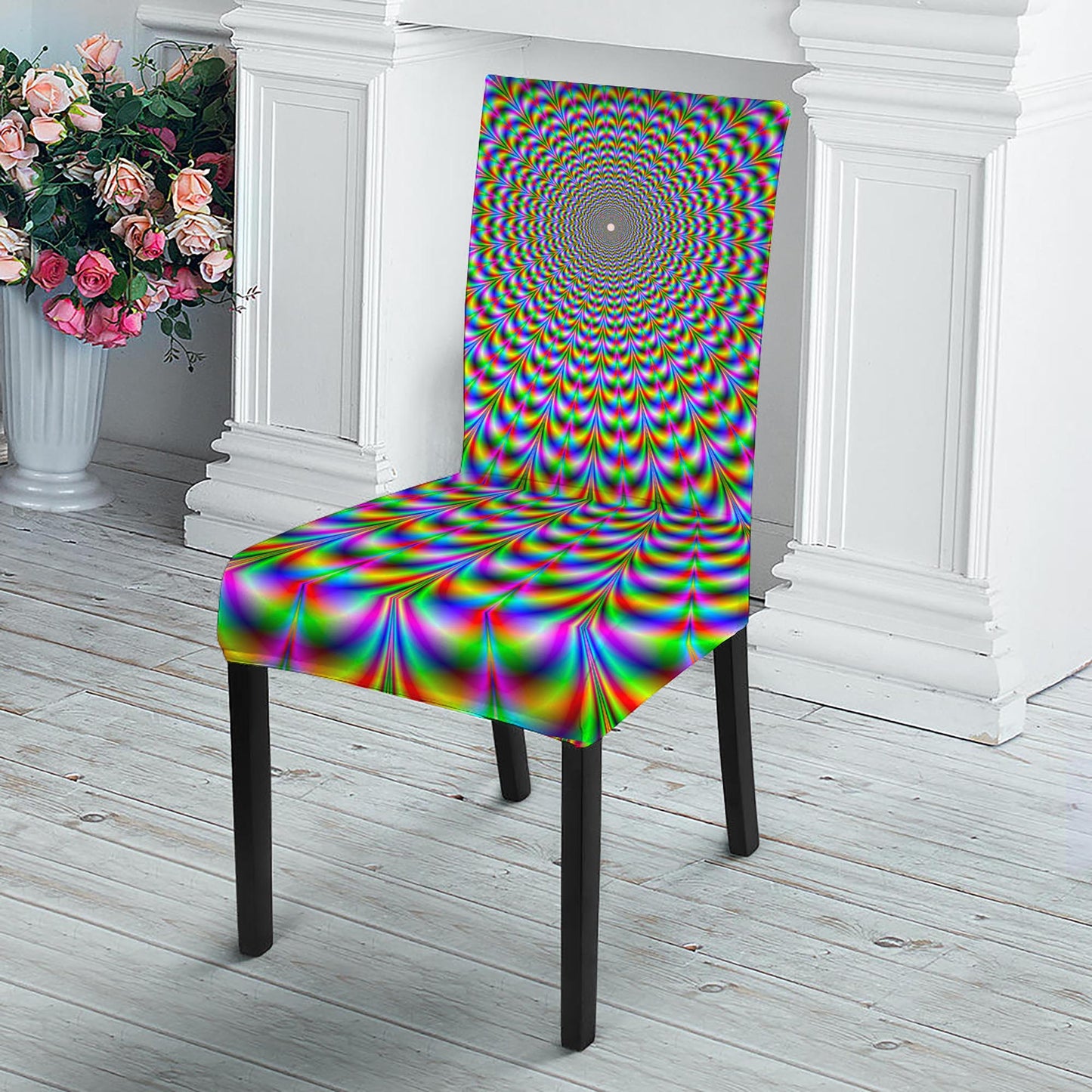 Psychedelic Web Optical Illusion Dining Chair Slipcover