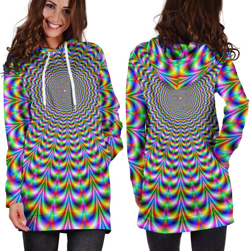 Psychedelic Web Optical Illusion Hoodie Dress GearFrost