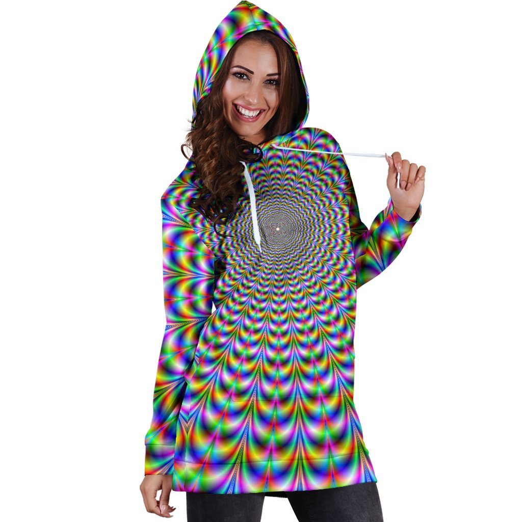 Psychedelic Web Optical Illusion Hoodie Dress GearFrost