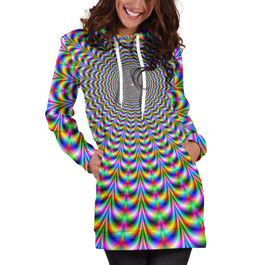 Psychedelic Web Optical Illusion Hoodie Dress GearFrost