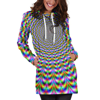 Psychedelic Web Optical Illusion Hoodie Dress GearFrost