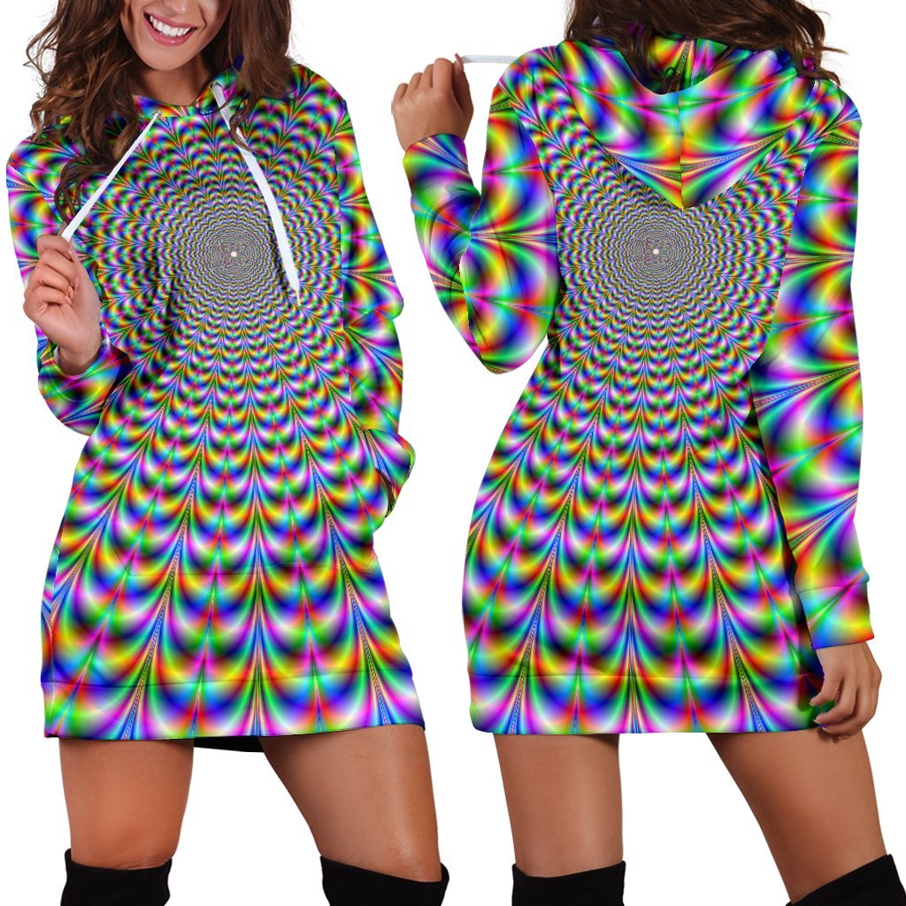 Psychedelic Web Optical Illusion Hoodie Dress GearFrost