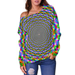Psychedelic Web Optical Illusion Off Shoulder Sweatshirt GearFrost