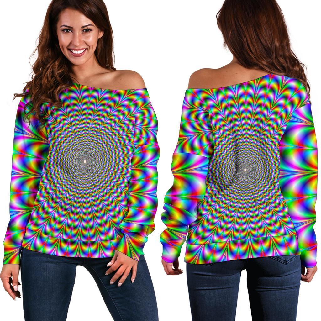 Psychedelic Web Optical Illusion Off Shoulder Sweatshirt GearFrost