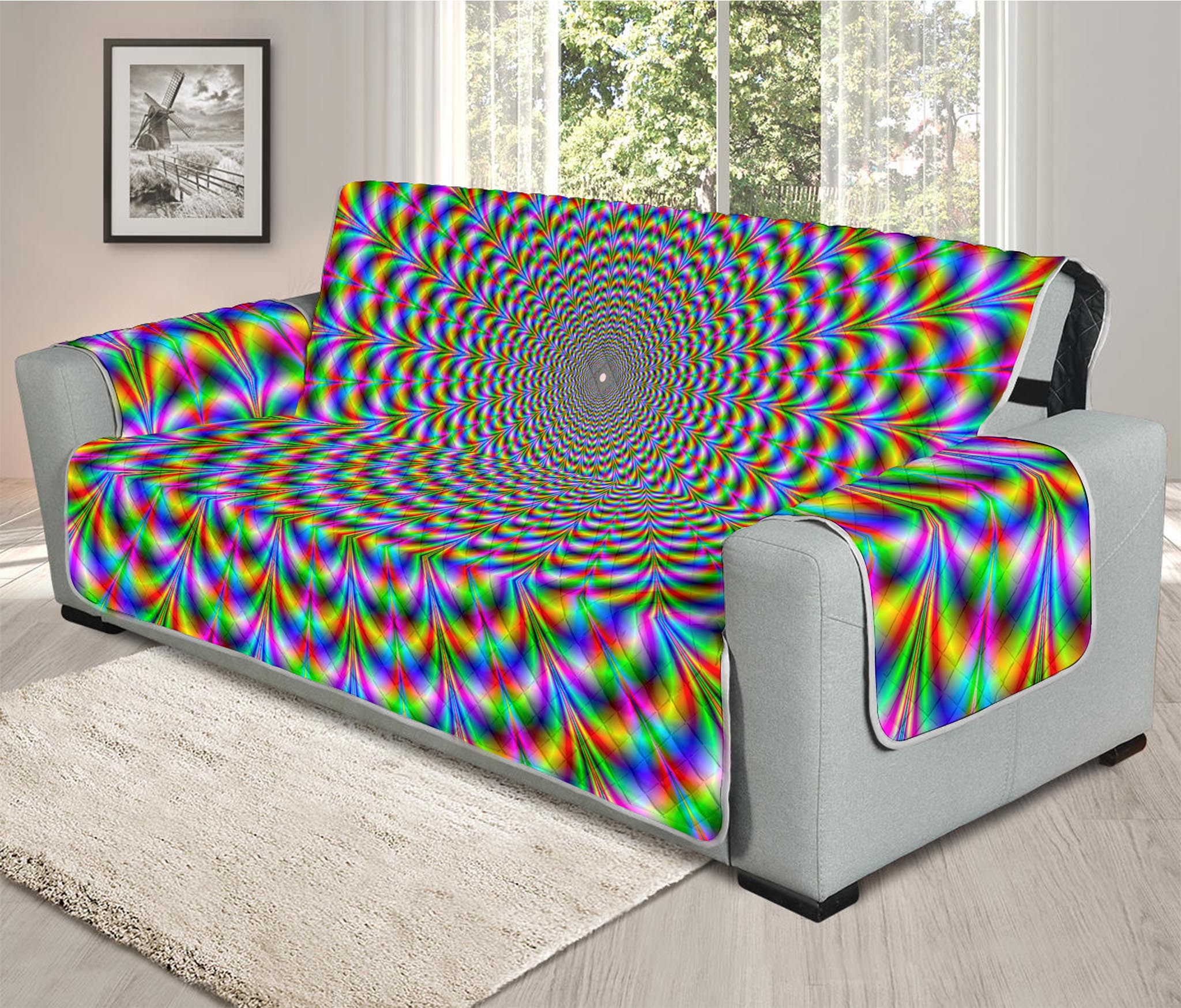 Psychedelic Web Optical Illusion Oversized Sofa Protector