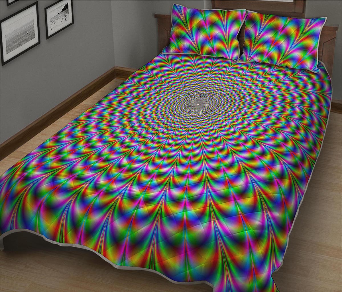 Psychedelic Web Optical Illusion Quilt Bed Set