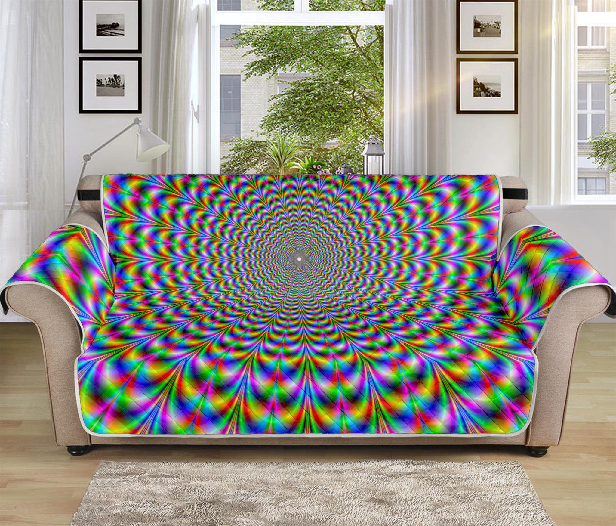 Psychedelic Web Optical Illusion Sofa Protector