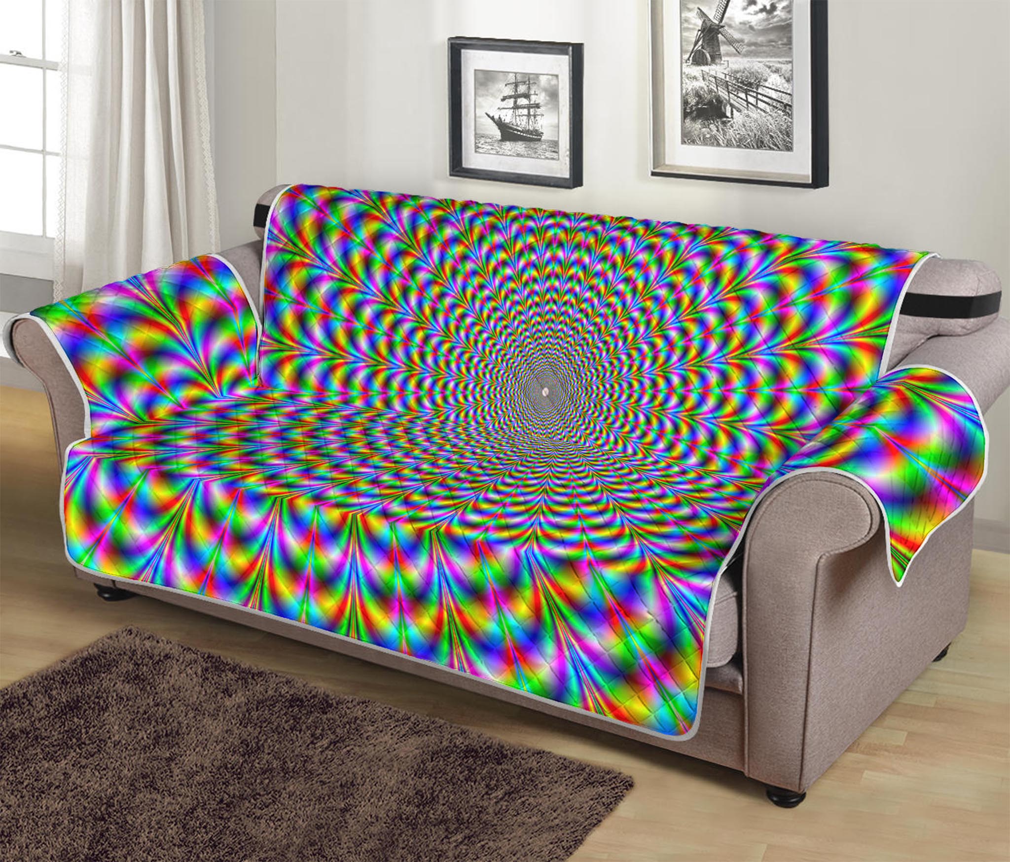 Psychedelic Web Optical Illusion Sofa Protector