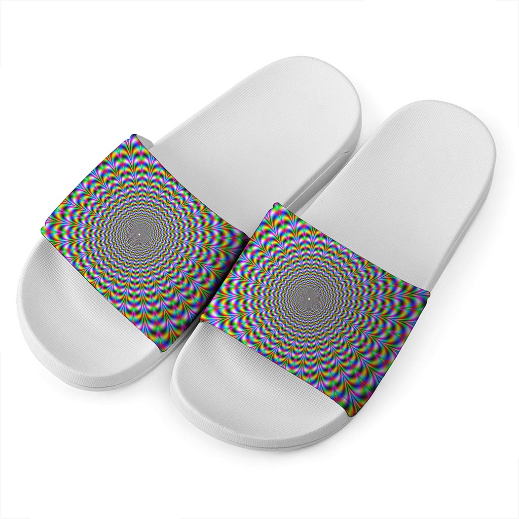 Psychedelic Web Optical Illusion White Slide Sandals