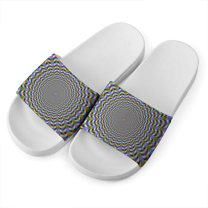 Psychedelic Web Optical Illusion White Slide Sandals